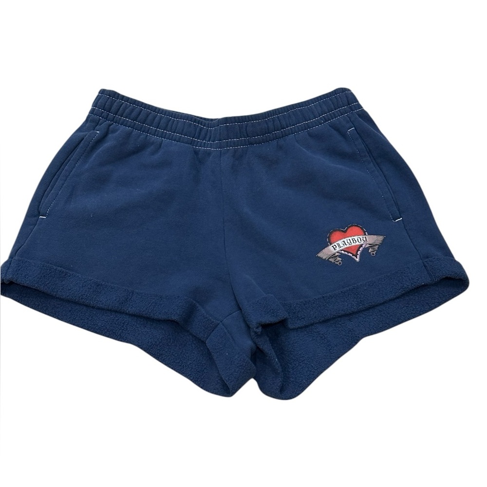 Playboy‎ Y2K Blue Sweatshorts Heart Logo Size Small
